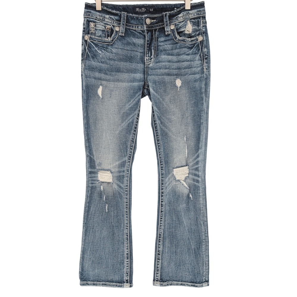 Miss Me Bootcut Jeans Womens 28 Blue Low Rise Distressed Embellished Wings Y2K